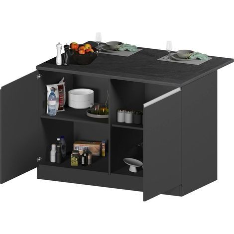 Dmora - Isla de cocina Emmanuel, mesa auxiliar de almacenaje, mueble de cocina con 2 puertas, 100% Made in Italy, 125x90h90 cm, Antracita y Pizarra, con embalaje reforzado