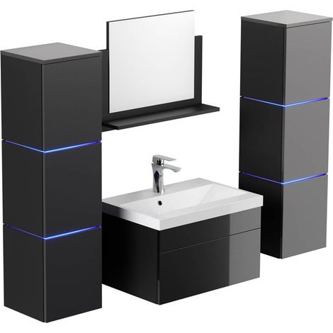 HOME DELUXE - Badmöbel-Set - WANGEROOGE Schwarz - X-Large - inkl. Waschbecken und komplettem Zubehör - Breite Waschbecken: ca. 60 cm I Badezimmermöbel Waschtisch Badmöbelset Badezimmermöbel Waschtisc