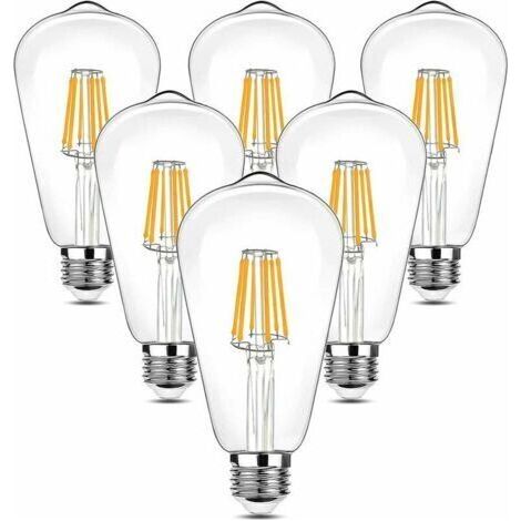 LaBlanc -6 Pièces Vintage LED Ampoule Edison, 90-265V 6W (Incandescent équivalent 60W) Ampoule E27, 600LM 2700K LED Blanc Chaud, ST64 Rétro Antique Style Lampe de Décoration, Pour le Restaurant Barre (1/5)