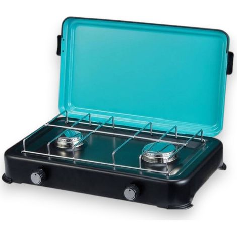Fornello a gas portatile con 2 fuochi in acciaio per campeggio 2350w (1/5)