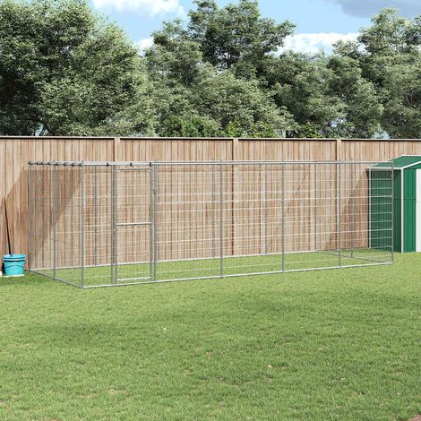 Outdoor-Hundezwinger mit Überdachung Verzinkter Stahl 12,1 m²