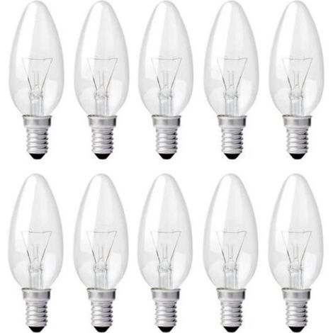 Ampoule Bougie Clair E14 40W, Ampoule Incandescence Dimmable, Blanc Chaud 2700K, 400LM, Ampoule Flamme, Pack de 10