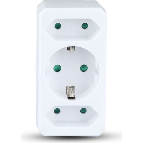 V-TAC Steckdosenleistenadapter mit 3 Frontsteckdosen, 2 10 A und eine 10 A 2P + Schuko-Steckdose mit Schuko-Stecker, Farbe Weiß