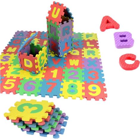 (12 x 12 cm) Puzzle Tapis Mousse Bébé,36 Pièces,Tapis de Jeu pour Enfants, en EVA Antidérapant, Non Toxique, avec Lettres et Chiffres, Certifié CE, Multicolore (1/4)