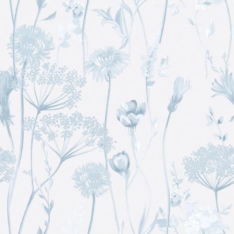 Meadowsweet Floral Wallpaper Pale Blue White Botanical Paste the Paper (1/4)