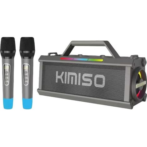 Enceinte Bluetooth KIMISO avec 2 microphones sans fil - Enceinte portable avec éclairage LED RGB et longue autonomie