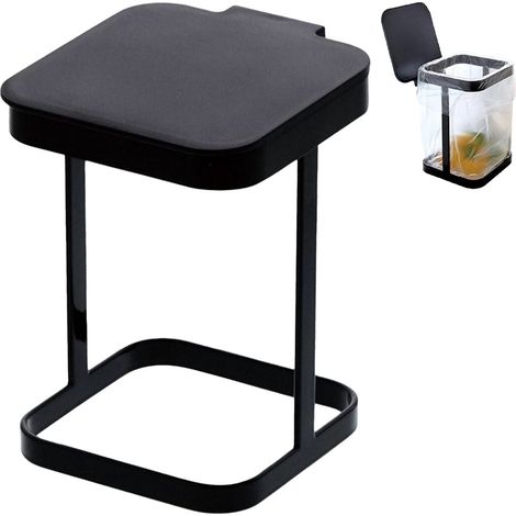 Mini poubelle de bureau japonaise avec couvercle, noire, idéale pour la cuisine ou le salon. (1/5)