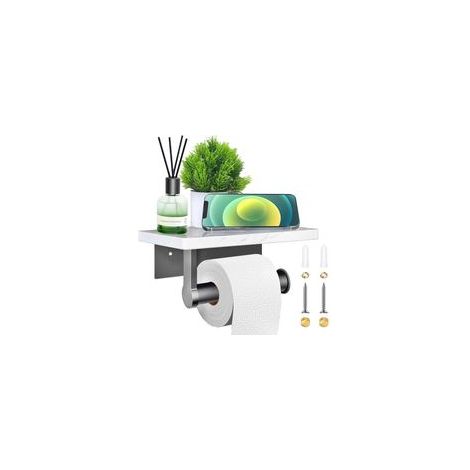 PortePapier Toilette en Aluminium sans Perçage Rangement Pratique avec Étagère, Noir, Pour Cuisine et Salle de Bain