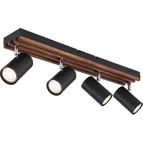 Deckenlampe Holz Spotleiste schwarz Deckenleuchte Strahler schwenkbar, Metall, 4x GU10 Fassung, L 56 cm