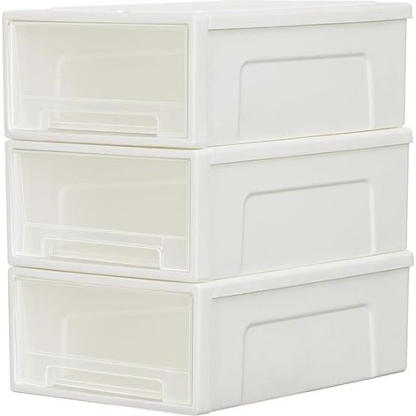 3 Tiroirs de Rangement en Plastique, Organisateurs de Bureau, Tour de Rangement pour Fournitures, Dortoir et Cosmétiques, Superposable, Durable, Blanc & Clair, Lot de 3 (1/4)
