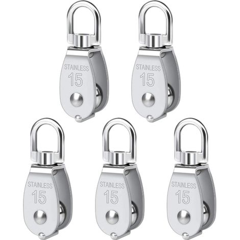 5 Poulies M15 Acier Inox Robustes Charge 35kg Corde Linge Sechage (1/5)
