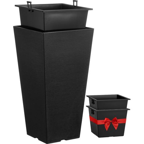 Mophorn 2er-Set – 55,9 cm hohe Pflanzgefäße für den Außenbereich, schwarzes, konisches Quadrat mit integrierter Drainage, modernes Design