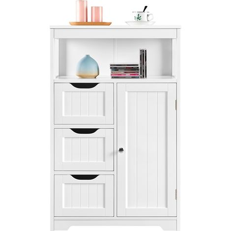 Homevive Armario Baño Columna Blanco con 4 Cajones Armario Baño Suelo Madera Mueble de Baño Alto para Lavabo Organizador 55x29x86cm (1/5)