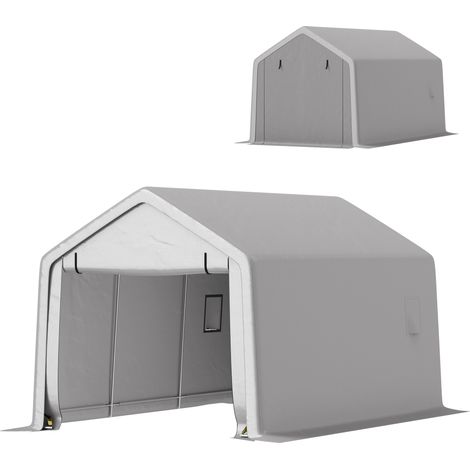 Abri voiture/garage 3 x 5,2 m, abri extérieur pour voitures avec porte roulante amovible, gris