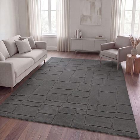 Shaggy Tapis Chambre Haut Poil Bohème Scandi Abstrait Unis Lavable Geometrique, Anthracite 9, 120x160 cm (1/5)