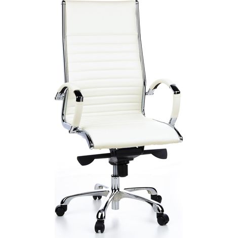 Bürostuhl / Chefsessel PARMA 20 Leder weiß Chrom hjh OFFICE