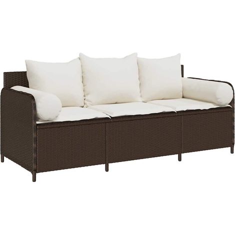 Maison Exclusive - Gartensofa mit Kissen 3-Sitzer Braun Poly Ratt (1/5)