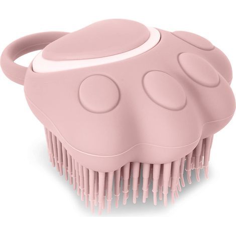 Dog Cat Bath Brush, Silicone Puppy Grooming Brush Soft Pet Cleaning Massage Brush Shampoo Dispenser for Soothing Massage Wash (Pink Paw Shape) (1/4)