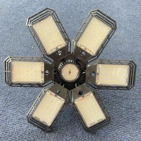 Ampoule LED de garage à lumière blanche avec 6 panneaux déformables, plafonniers de garage pour sous-sol, E27 pour garage, entrepôt, magasin, sous-sol (1/4)