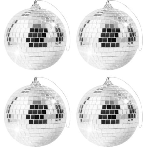 4 Pièces 10cm Boules Disco Miroir,Argentées Boule à Facette Kit,Boule a Facette,Boules Disco à Suspendre,pour Décorations de Sapin de Noël,Les Décors de Mariage,Les Décorations D'intérieur (1/5)