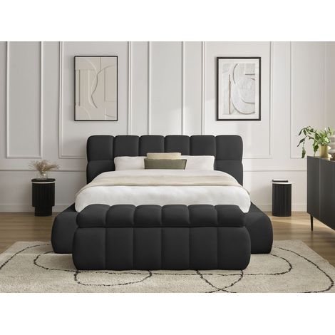 BOBOCHIC - Lit coffre MONT-BLANC + Bout de lit MONT-BLANC tissu mesh 180x200 + bout de lit 140 Noir (1/5)