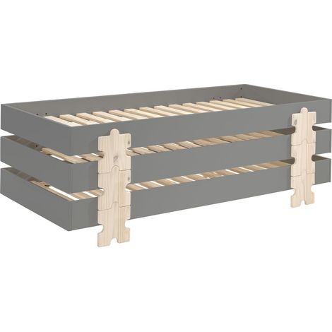 Lot de 3 sommiers empilables 90x200 cm motif puzzle gris - STAACKY (1/5)