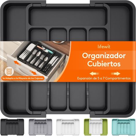 Rangement Couvert pour Tiroir, Range-Couvert Extensible, Organisateur Couvert Cuisine, Boite Rangement Pour Cuillères, Fourchettes, Couteaux, Profondeur 31 cm, Largeur 23-37cm, Noir (1/5)