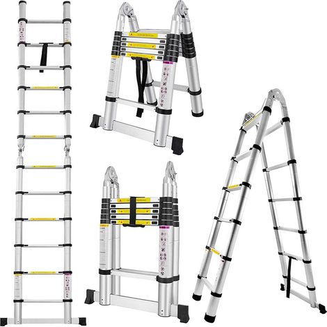 5 Échelle Télescopique Pliante Escabeau Pliant (2,5M + 2,5M) Ladderen en Aluminium Échelle Polyvalente Capacité Charge Max 150KG (1/5)