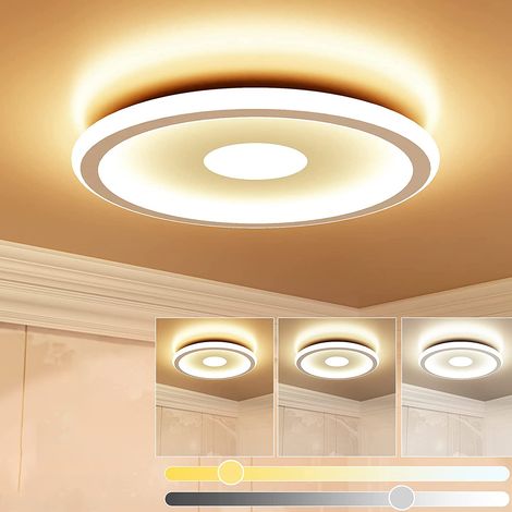 GROOFOO Plafonnier LED 24W Rond Lampe de Plafond 3000K-6000K Dimmable Luminaire Plafonnier Moderne Mince Luminaire Intérieur Applicable à Salle de Cuisine Salon Balcon Bureau Garage 30×30×5CM [Classe 