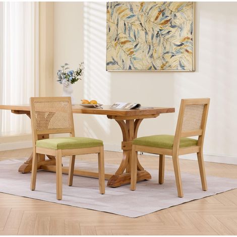 Chaise salle manger cannage lin vert olive HAVRYA (1/5)