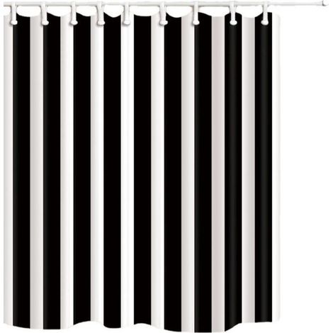 TONCHEAN Rideau de douche,Rideau de douche rayé noir et blanc tissu polyester imperméable 180x200cm salle de bain décor simple et élégant rideau de douche (1/2)