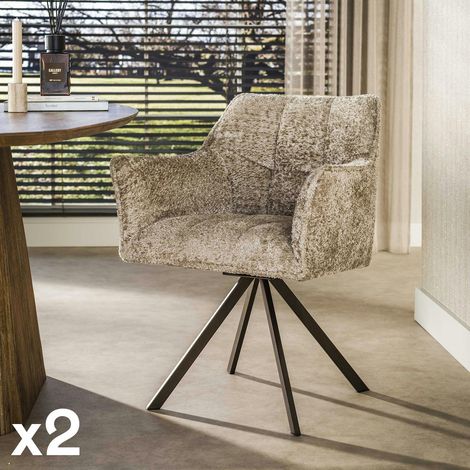 Chaise pivotante bouclette sable pied bronze (lot de 2) MELBOURNE