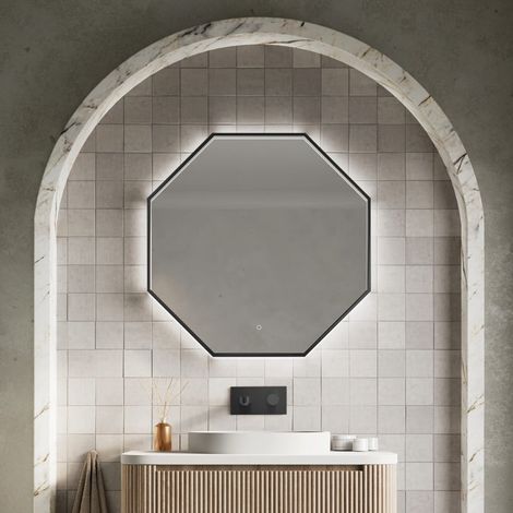 Orbit Passa Octagonal LED Bathroom Mirror 800mm H x 800mm W - Matte Black (1/3)