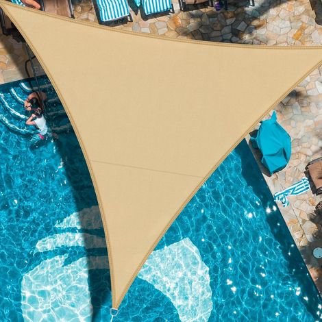 Voile d'ombrage Triangulaire 5x5x5m Imperméable à l'eau PES Toile d'ombrage Sable avec 95% de Protection UV pour Patio Extérieur Jardin (1/3)