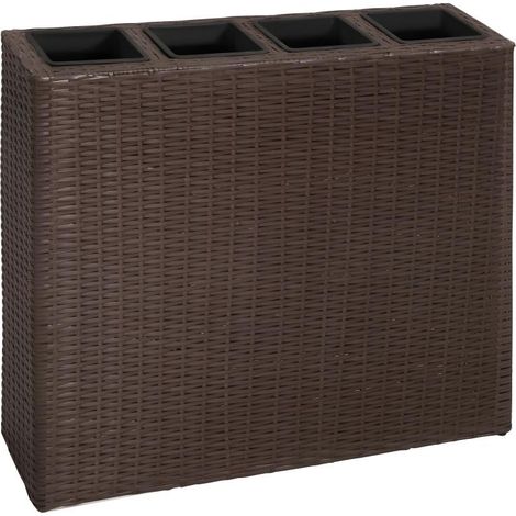Jardinière lit surélevé plantes fleurs jardin avec 4 pots résine tressée marron (1/5)