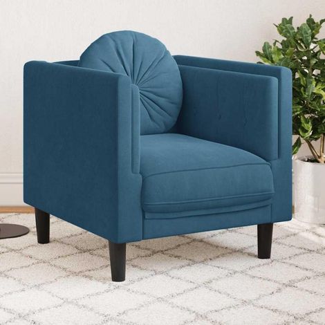 Samt Sofa mit Kissen, modern, blau, 71x77x70 cm (1/5)