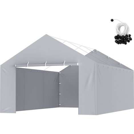 Toile d'auvent de rechange pour abri de voiture, 6,1x4 m, bâche de garage paroi latérale, imperméable protégée contre UV, installation facile élastiques à billes, gris (haut et cadre non inclus) (1/5)