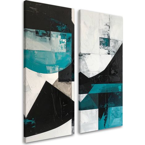 Set de tableaux sur toile  Abstraction géométrique turquoise 2 x 60x120 (1/4)