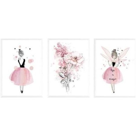 PA Lot de 3 Affiches Fille 30x40 cm Déco Murale Chambre Enfant Rose Peinture Toile Cadeau Anniversaire (1/4)
