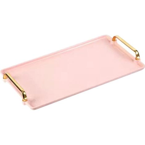 Plateau De Service Rectangulaire - En Plastique Rigide Avec Poignées Dorées - Pour Table Basse Cuisine Comptoir Salle De Bain - 1 Pièce (1/5)