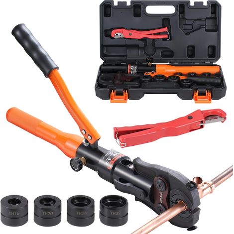 Outil de sertissage hydraulique pour raccords de tubes en cuivre, pince à sertir avec mâchoires à changement rapide TH16, TH20, TH26, TH32, 360 ° pour les espaces restreints et les raccords en T (1/5)