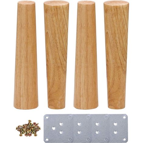 4 x 15 cm Massivholz-Möbelbeine für Tisch, Bett, Schrank mit Montageplatten und Schrauben