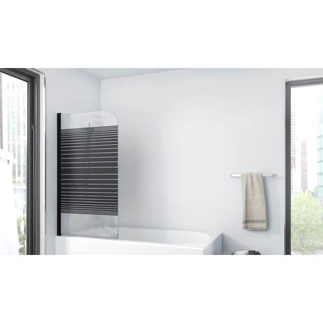 Marwell Badewannenfaltwand Black Lines 75 x 140 cm - matt schwarz - 1-teilig faltbar - Badewannenaufsatz - Duschtrennwand - Duschabtrennung für Badewannen (1/4)