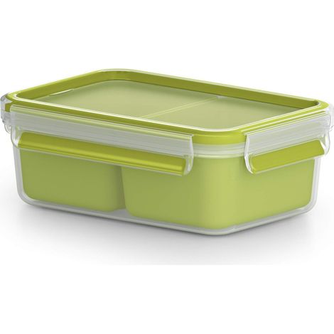 Emsa Clip & Go Contenitore Snack con Inserti, Trasparente/Verde Chiaro, 19.5 x 13.5 x 7 cm (1/4)