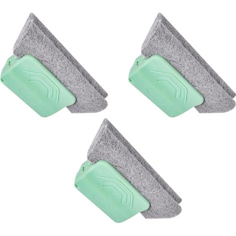 Set di 3 pratiche spazzole per la pulizia delle fessure delle finestre con una spugnetta abrasiva morbida per porte scorrevoli.