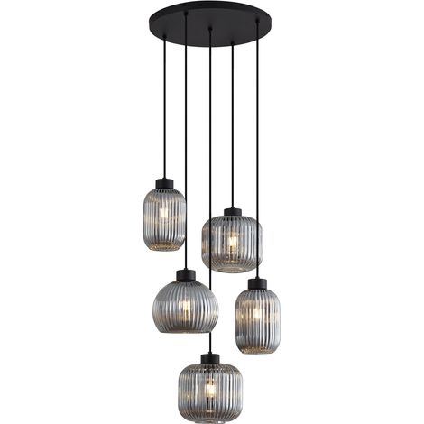 QAZQA Design-Hängeleuchte schwarz mit Rauchglas 5-flammig - Ana