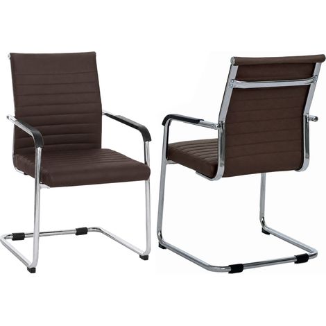 [JAMAIS UTILISÉ] Lot de 2 chaises visiteurs HHG-938, chaises de conférence à piètement luge, métal et similicuir 280 g/m², marron foncé (1/5)