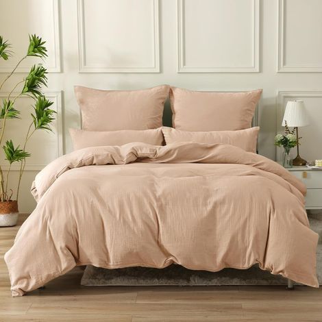 1 Parure de lit, Housse de couette 240x260, Coton double gaze, Fermeture éclair invisible, 2 Taies 65x65, Chambre adulte