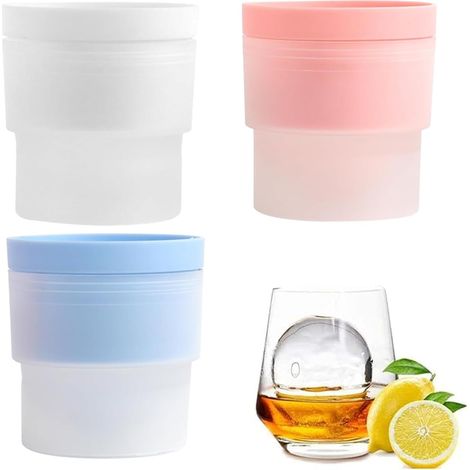 Juego de 3 bandejas redondas para cubitos de hielo (5,8 cm) – Bandejas reutilizables para cócteles, whisky, vino, yogur, fruta, zumo y otras bebidas – Libres de BPA (3 colores) (1/5)