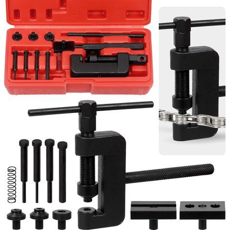13Pcs Casse chaîne moto avec mallette de transport Kit d'assortiment, coupe chaîne et outil de démontage de chaîne pour moto, vélo, ATV (1/5)